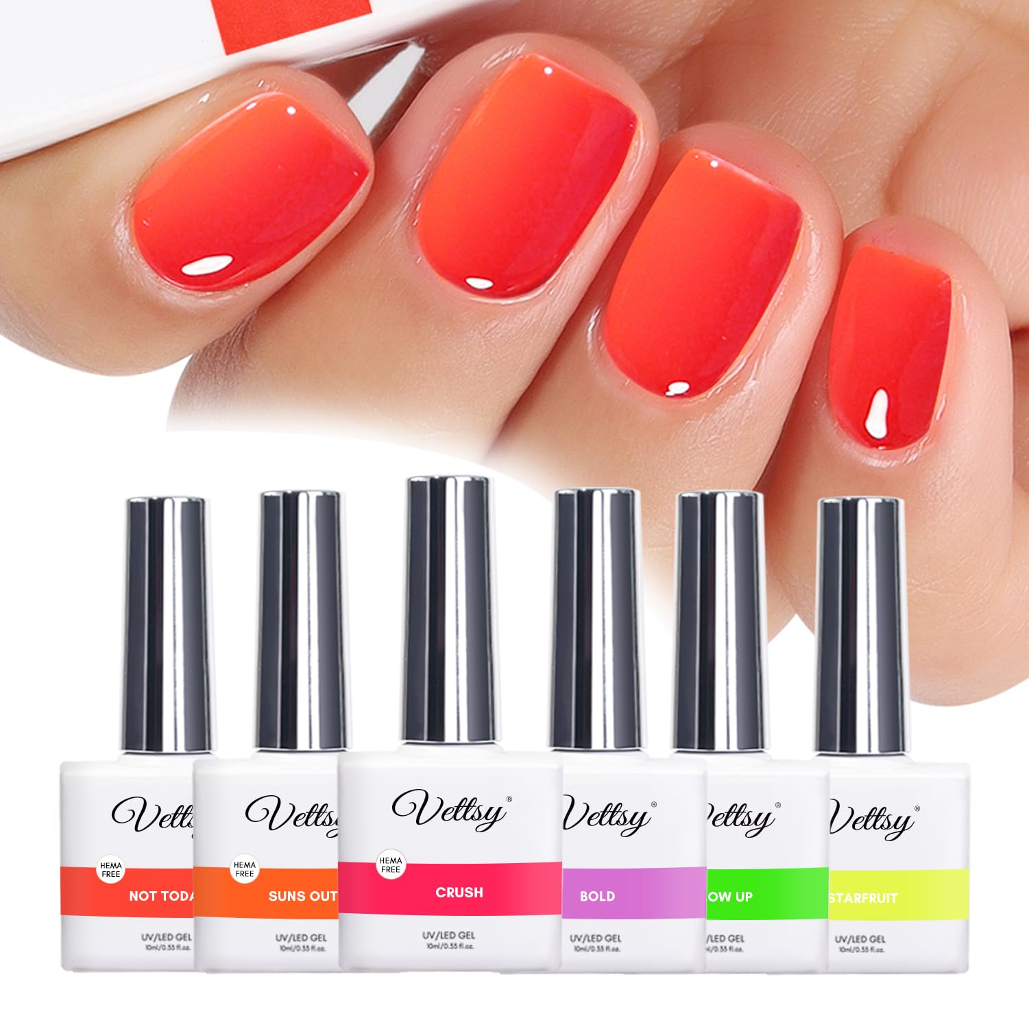 Amazon.com: vettsy HEMA-Free Neon Gel Nail Polish Kit - 6 Vibrant